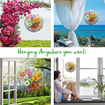 3D Flower Wind Spinner 10 Inch Garden Wind Spinners with Flower Designs for Yard Stainless Steel Flower Spinner with Unique Visual Effect Hanging Flower Wind Sculptures Garden Decor Gift