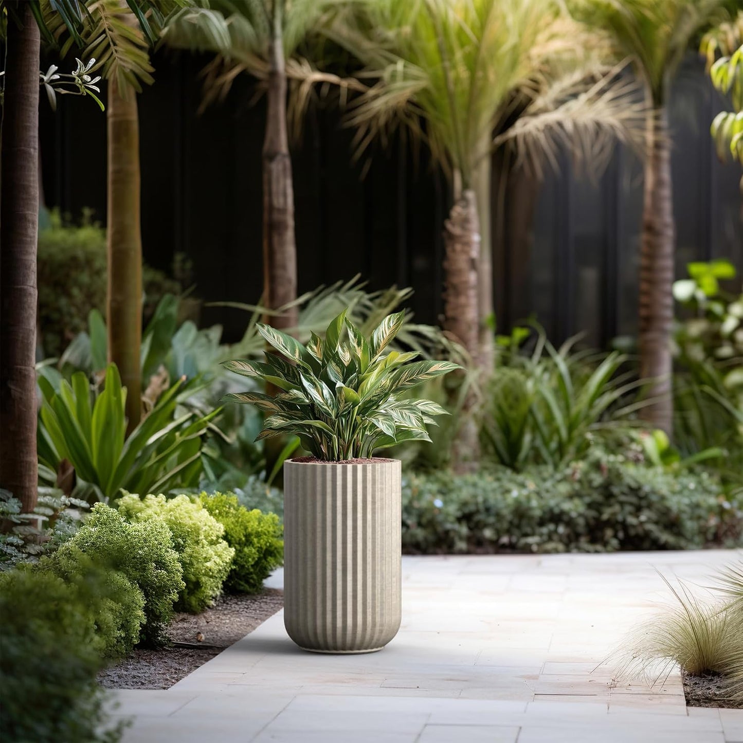 Kante Tall Fulted Planter, 17.7 Inch Tall Round Concrete Plant Pots with Drainage Hole and Rubber Plug, Modern Decor for Indoor Outdoor Plants, Flower, Weathered Concrete