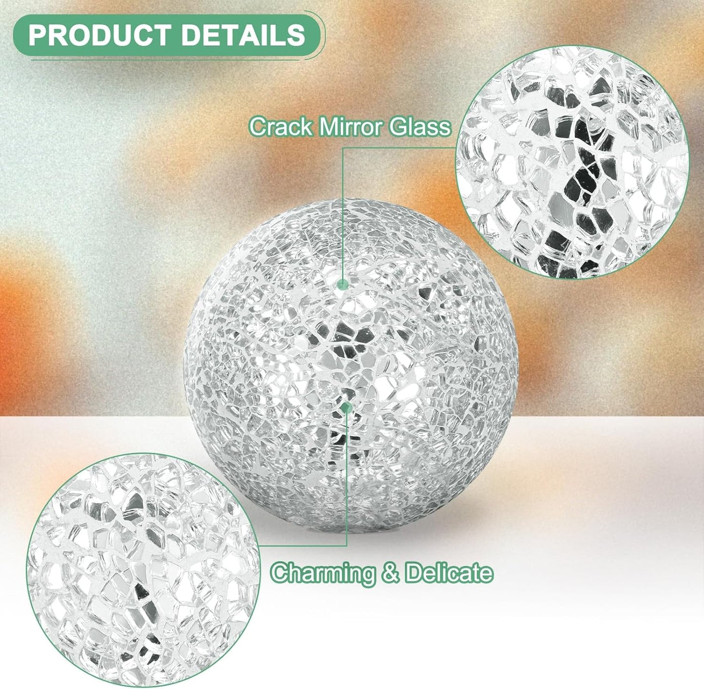 Decorative Ball for Bowls, 4 Inch Mosaic Glass Balls Decorative Glass Orbs for Home Decor/Dining Tables/Wedding Party/Coffee Table/Centerpiece Decor [Silver]