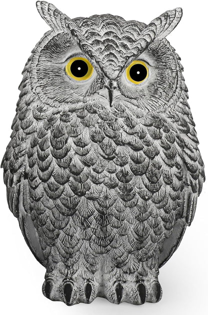 Realistic Owl Statue for Indoor & Outdoor Decoration, Effective Birds Deterrent for Garden, Patio, Yard, and Fake Owl Home Decor, Suitable for Outside Decor (Gray)