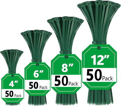 Green Zip Ties, Zip Ties Assorted Sizes 4/6/8/12 inch, 200 Pack, 18-50 lb Tensile Strength, Zipties, Green Cable Ties for Christmas, Garden, Plants, Floral Arrangements by Glufirm