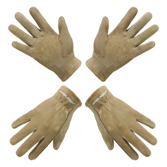 HANDLANDY Kids Genuine Leather Work Gloves for ages 3-11, Children Gardening Gloves for Boys, Girls (Medium (for age5-7), 2 pairs)