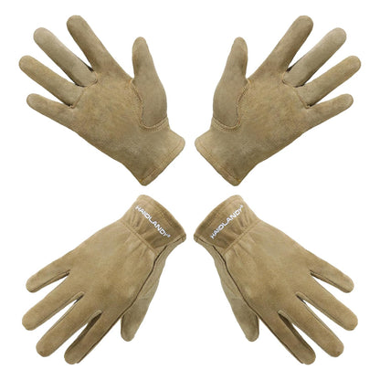 HANDLANDY Kids Genuine Leather Work Gloves for ages 3-11, Children Gardening Gloves for Boys, Girls (Large (age8-11), 2 pairs)