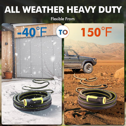 Garden Hose 100FT with 10 Pattern Spray Nozzle - PHLEX PRO Heavy-Duty 5/8'' Rubber 3-Layer Garden Hose - Innovation Flexible Hybrid Lightweight Water Hose, Full Brass Fittings (RyobiGreen)
