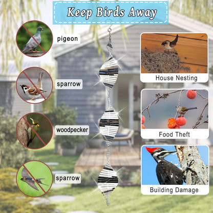 DELAVIDA Stainless Steel Bird Scare Devices, 3D Wind Spinners Outdoor, 9 Discs Set, Reflective Decor to Keep Swallow Pigeon Sparrow Away from House Patio Garden (Fish Bone)
