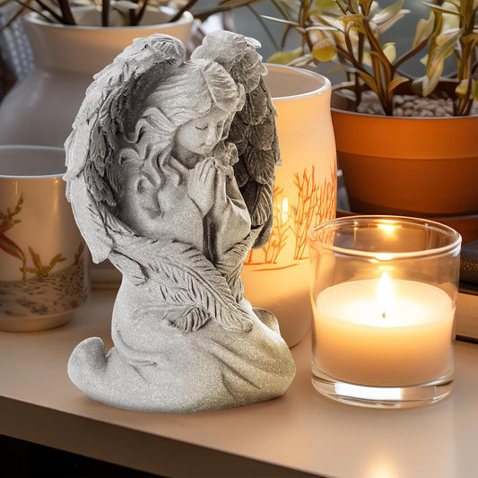 INLOMEM Praying Angel Figurine, Sculpted Hand-Painted Figurine, Angel Wings Statue for Home Decor