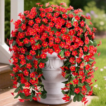 HyeFlora Artificial Fall Fake Hanging Plants Flowers for Outdoor Outside Autumn Decoration, 2 PCS Faux Silk Daisy Mums Red Orchid Long Vines UV Resistant Realistic for Home Indoor Porch Patio Balcony