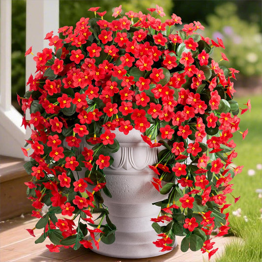 HyeFlora Artificial Fall Fake Hanging Plants Flowers for Outdoor Outside Autumn Decoration, 2 PCS Faux Silk Daisy Mums Red Orchid Long Vines UV Resistant Realistic for Home Indoor Porch Patio Balcony