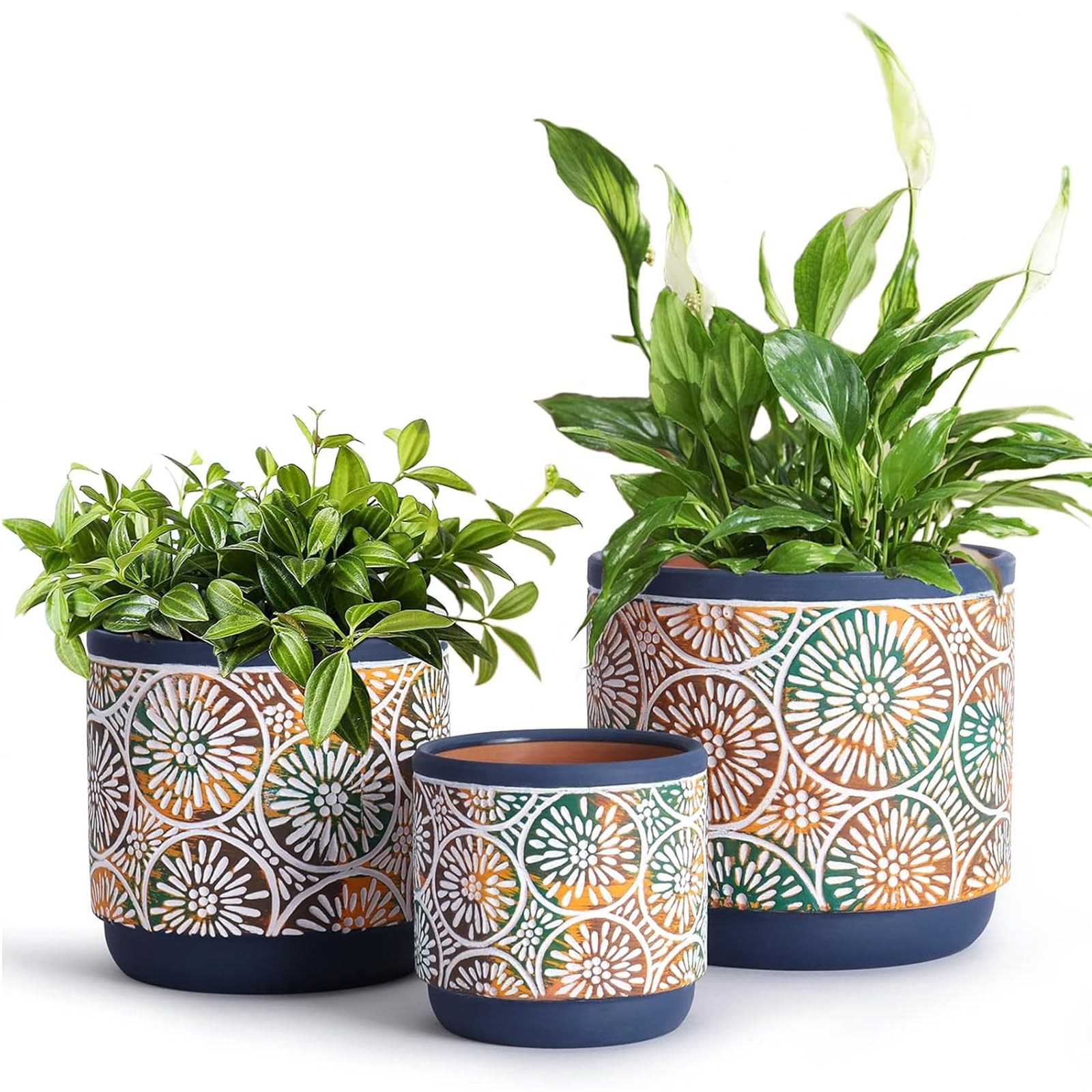 DeeCoo 3 Piece Ceramic Plant pots Indoor Pots Set with Drainage Holes, 5.7/4.7/3.5/inch, Modern