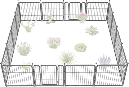 FXW Garden Fence Outdoor for The Yard – 24in(H) x 30.4ft(L) Heavy Duty Metal Animal Barrier for Dog and Rabbit, Decorative Dog Fence, 16 Panels, Silver