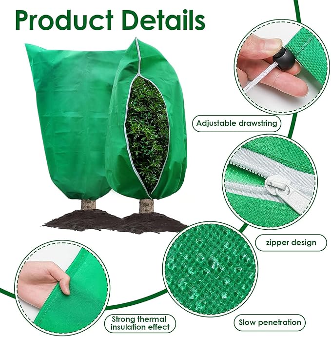 3 Pcs Large Plant Covers Freeze Protection 47.5" X 71.2" ,Reusable Winter Cold Weather Frost Blankets for Outdoor Plants with Drawstring and Zipper,Outdoor Tree Jackets (L:47.5" x 71.2", Green)