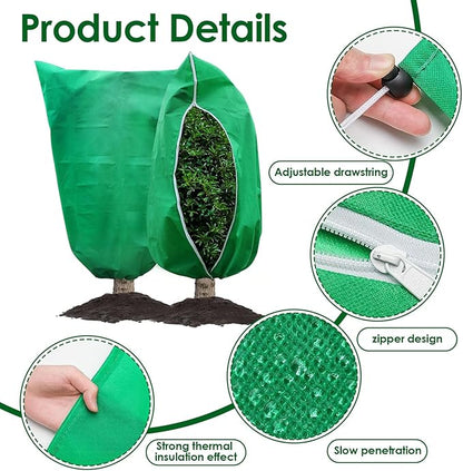 3 Pcs Large Plant Covers Freeze Protection 47.5" X 71.2" ,Reusable Winter Cold Weather Frost Blankets for Outdoor Plants with Drawstring and Zipper,Outdoor Tree Jackets (L:47.5" x 71.2", Green)