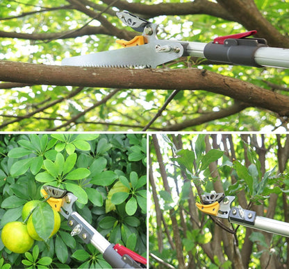 4.4-7.2 Foot Tree Pruner 2 Sections Extendable 4 Nodes Adjustable, Cut and Hold Pruning Trimmer, Long Reach Pole Saw, Telescoping Fruit Picker, Branches Bypass Lopper With Hook