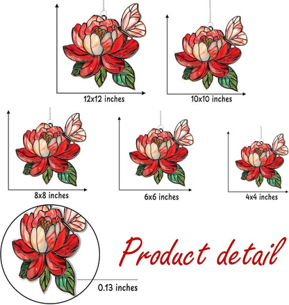 Butterfly and Peony Acrylic Suncatcher Stained Glass Effect Window Car Hanging Christmas Ornament Indoor Outdoor Decor Garden Sun Catcher Panel for Flower Lover for Women Mom Grandma