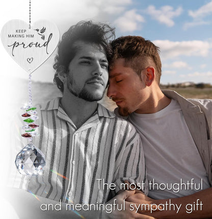 Keep Making Him Proud,Crystal Suncatcher Bereavement Keepsake,Memorial Gift for Loss of Dad,Grandpa,Uncle,Hanging Crystals Ornament for Window Rainbow Maker Prisms Home Decor Gift