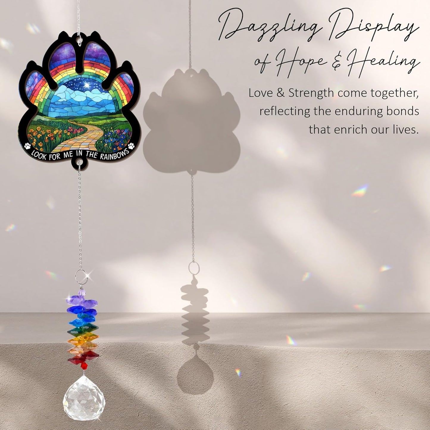 2 Layered Ornament Suncatcher - Christmas Birthday Gifts for Pet Lover - Rainbow Bridge Suncatcher - Sympathy Hanging Ornament - Pet Remembrance - Paw Gifts for Loss of Pet - Rainbow Maker