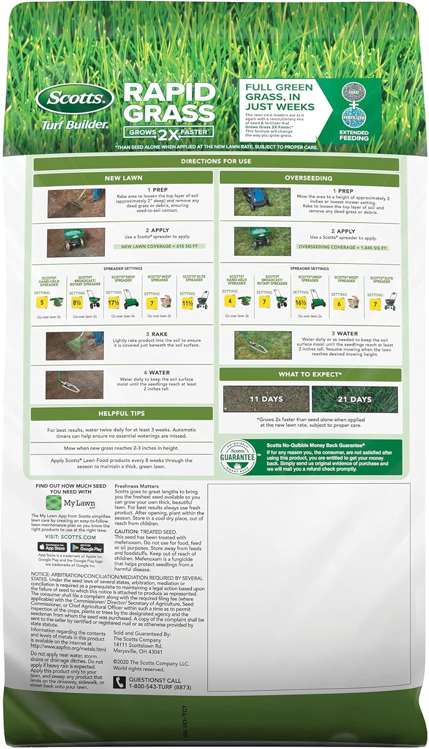 Scotts Turf Builder Rapid Grass Tall Fescue Mix, Combination Grass Seed and Fertilizer, Grows Green Grass in Just Weeks, 5.6 lbs.
