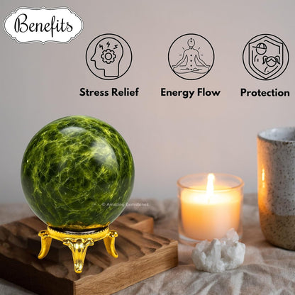 Amazing Gemstone Green Tourmaline in Matrix Crystal Ball with Stand - 2 Inches Crystal Sphere Meditation Balls for Witchcraft and Decorative Balls