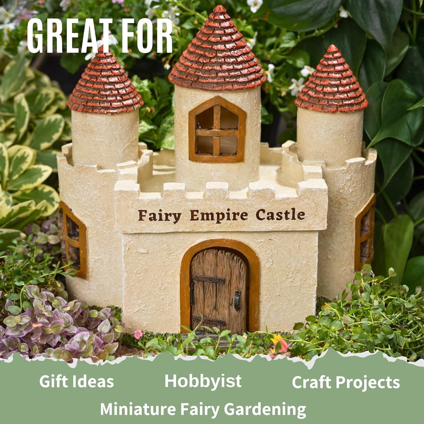 PRETMANNS Fairy Garden House – Large Fairy House for Outside – 9” High with Door That Opens – Sturdy Fairy Garden Building – Adorable Miniature Garden Accessories Supplies