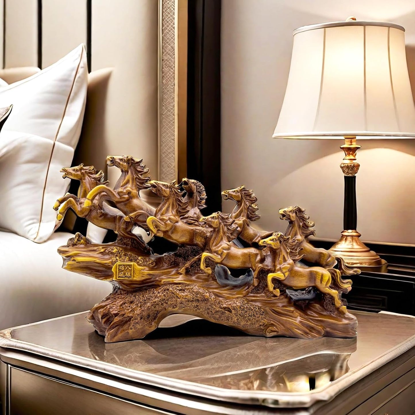 13.7 Inch Chinese Feng Shui Running Horses Statue Sculpture Frgurines Good Lucky Gift for FengShui Lover Desktop Display Decorative Decoration