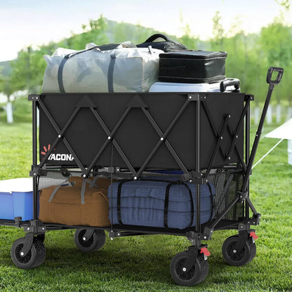 400L Large Double Decker Wagon Collapsible, 450lbs Beach Wagons Carts Foldable Heavy Duty, 54" Extended Utility Folding Cart for Camping, Garden, Sports, Grocery, Shopping