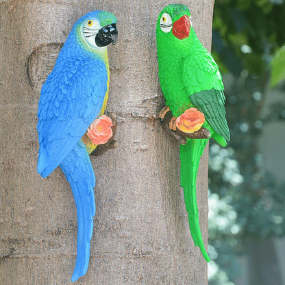 Bird Statue Garden Decorations,Outdoor Resin Bird Figurine Decoration,Bird Statue Real Parrot Figurine,Flapping Macaw Bird Tropical Decor Wall Sculpture, Polyresin, Full Color