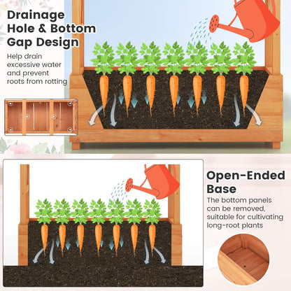 S AFSTAR 72 Inch Raised Garden Bed with Arch Trellis, Hanging Roof & Drainage Holes, 2 Pieces Vertical Plant Container for Vine Climbing Plant Flower, Outdoor Wood Elevated Planter Box for Garden