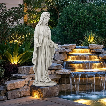 Virgin Mary Statue for Outdoor, Large 30 Inch Garden Sculpture Made of Durable Magnesium Oxide Stone, Religious Lawn Art for Yard,Patio, Finish for Peaceful Blessings Antique White