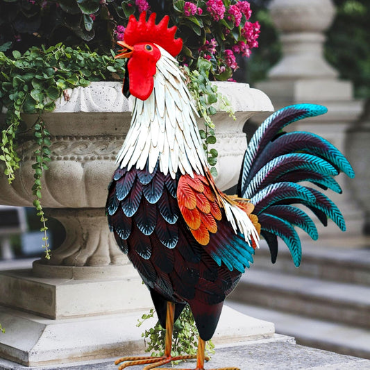 Metal Rooster Decor,Yard Chicken Decorations,Outdoor Garden Statues, Metal Chicken Sculpture for