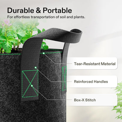 VIVOSUN 10-Pack 2 Gallon Grow Bags, Reinforced Planter Fabric Pots for Gardening Black