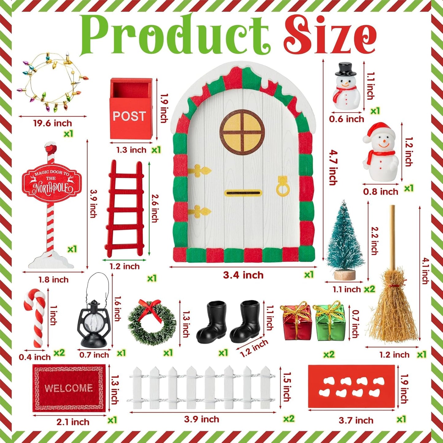 Haooryx Christmas Elf Garden Miniatures - 22Pcs Christmas Magic Fairy Doors Decoration Kit Wooden Miniature Fairy Doors Xmas Elf Magic Door Wall Fairies Xmas Winter Xmas New Year Decor(White Door)