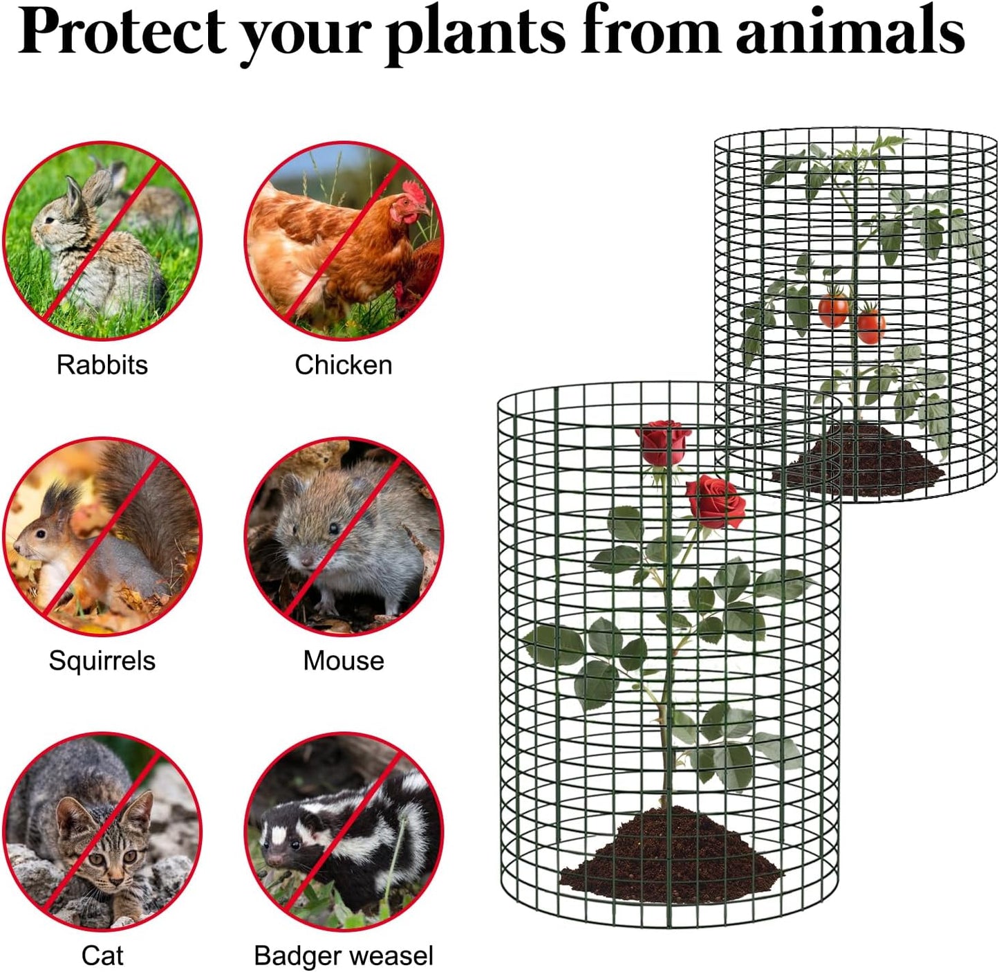 10 Pack Round Plant Protector from Animals, 12'' x 24'' and 12'' x12'' Metal Plant Cages to Keep Animals Out, Garden Protection Bunny Barricades, Wire Plant Protectors for Rabbits Chicken Duck