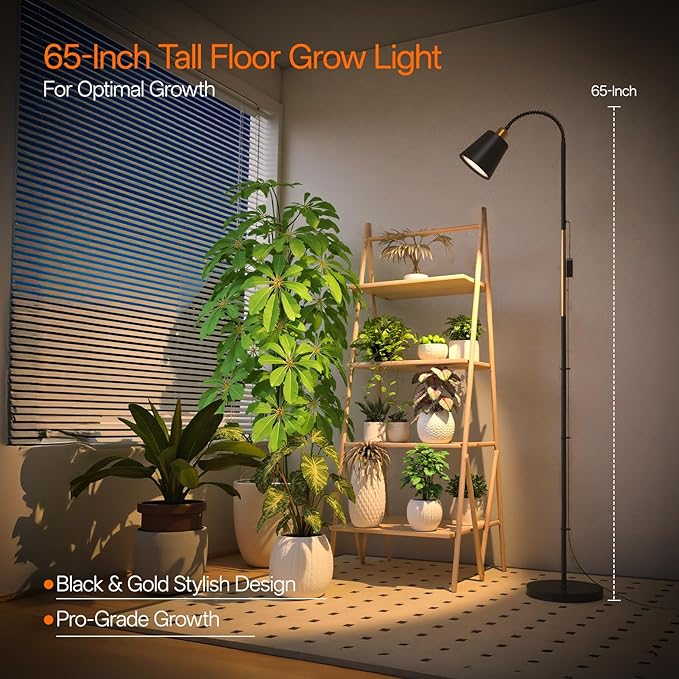 Bstrip Floor Grow Light for Indoor Plants, 65" Tall Standing Grow Light, 18W Non-Dimmable LED Plant Light with Optical Lens, Full Spectrum Plant Light with Flexible Gooseneck & Smart Timer