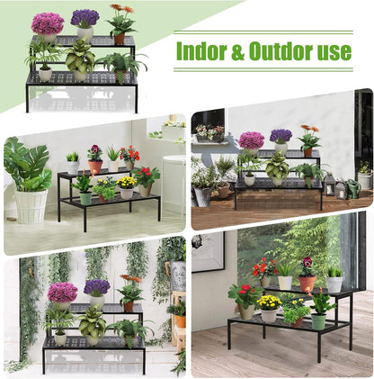 Metal Plant Stand Metal 2 Tier Potted Multiple Flower Pot Holder Plant Shelf Indoor Plants Multiple,Outdoor Heavy Duty Planter Display Shelving Unit for Patio Garden Corner Balcony Living Room(Black)
