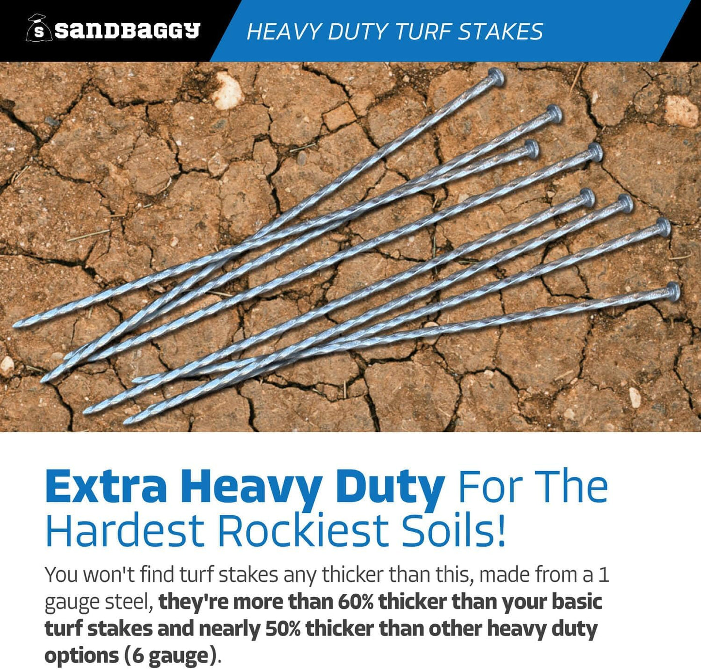 Sandbaggy 18" Heavy Duty Galvanized Artificial Turf Stakes - Spiral Landscape Nails - Ground Spikes/Pins, Synthetic Grass, Lawn, Edging, Weed Barrier Fabric (18 inch - Ultra Heavy Duty, 150, Count)