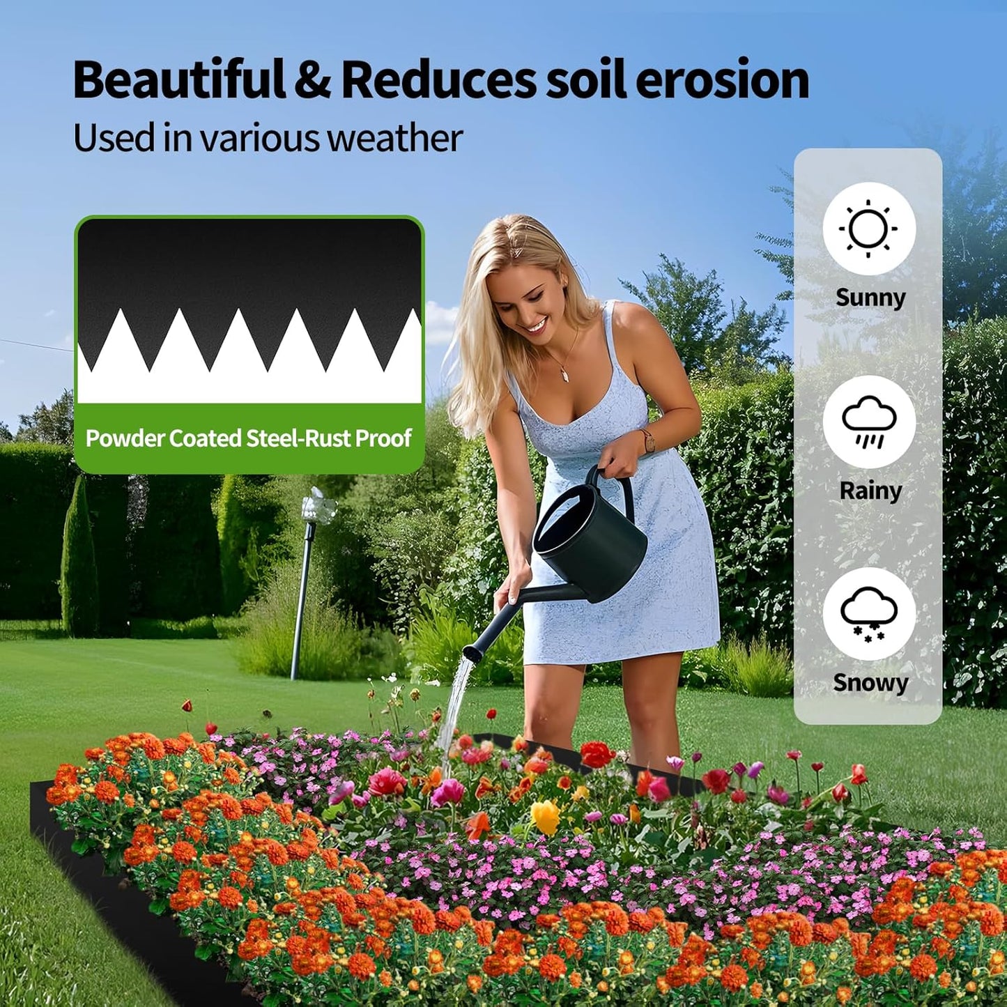 Steel Landscape Edging 6 Pack 40" L x 8" H Strips Hammer-in 14-Gauge Steel Garden Bed Metal Borders with 6 Clips, Bendable Edge for Garden, Yard, Lawn(Black, 20Ft)
