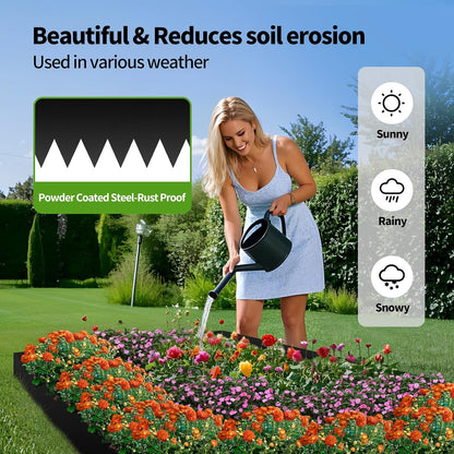 Steel Landscape Edging 6 Pack 40" L x 8" H Strips Hammer-in 14-Gauge Steel Garden Bed Metal Borders with 6 Clips, Bendable Edge for Garden, Yard, Lawn(Black, 20Ft)