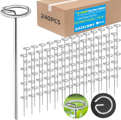 240Pcs Thick 8 Gauge 0.16 in Circle Top Landscape Fabric Pins Hard Holding,6 Inch Galvanized Landscape Fabric Stakes, for Tent, Weed Barrier Fabric, Plant Cover,Landscape Pins Stronger Not Easy Bend