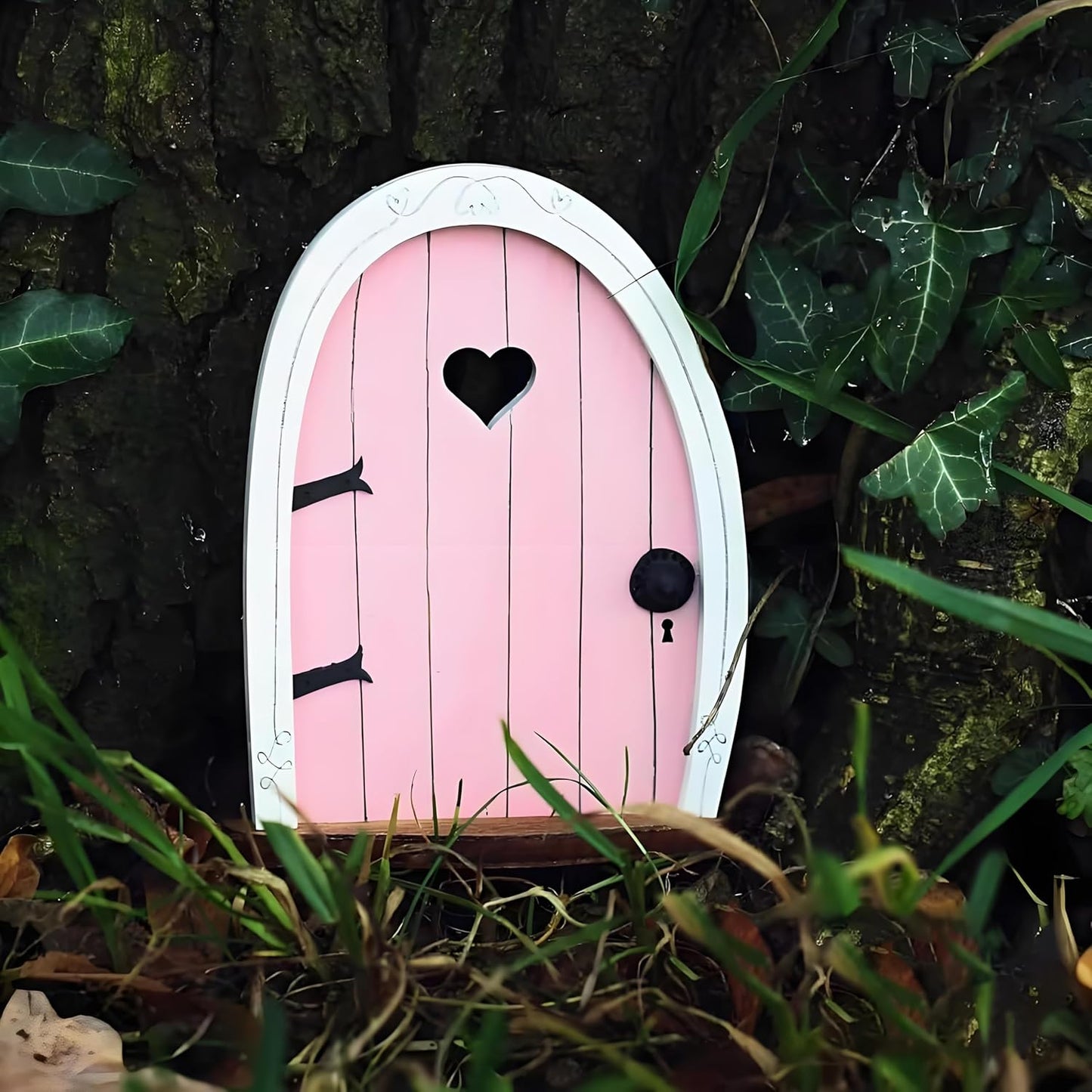 Whimsical Miniature Fairy Door - Handcrafted 3D Mini Woodland Portal Tree Accessory for DIY Garden Landscapes, Terrarium Decor & Collector's Fantasy Displays（Pink Streak ）