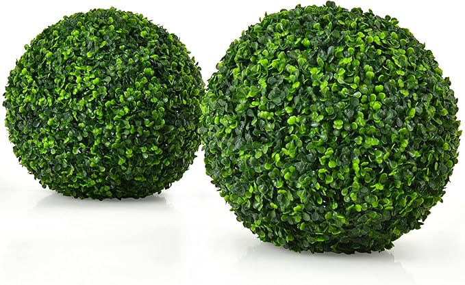 Goplus 2 PCS 15.7 Inch Artificial Plant Topiary Ball, Round Faux Boxwood Balls Outdoor, Garden Spheres Decorative for Front Door, Porch, Backyard, Balcony, Patio, Wedding and Home Décor