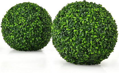 Goplus 2 PCS 15.7 Inch Artificial Plant Topiary Ball, Round Faux Boxwood Balls Outdoor, Garden Spheres Decorative for Front Door, Porch, Backyard, Balcony, Patio, Wedding and Home Décor