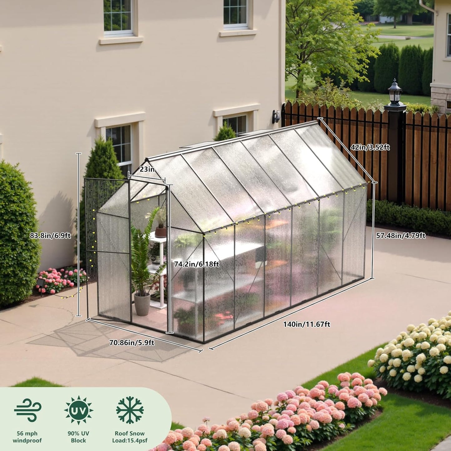 Green House for Outside, Greenhouse for Outdoor, Backyard Green House, Walk-in Garden Greenhouse, Heavy Duty Polycarbonate Greenhouses 6x12