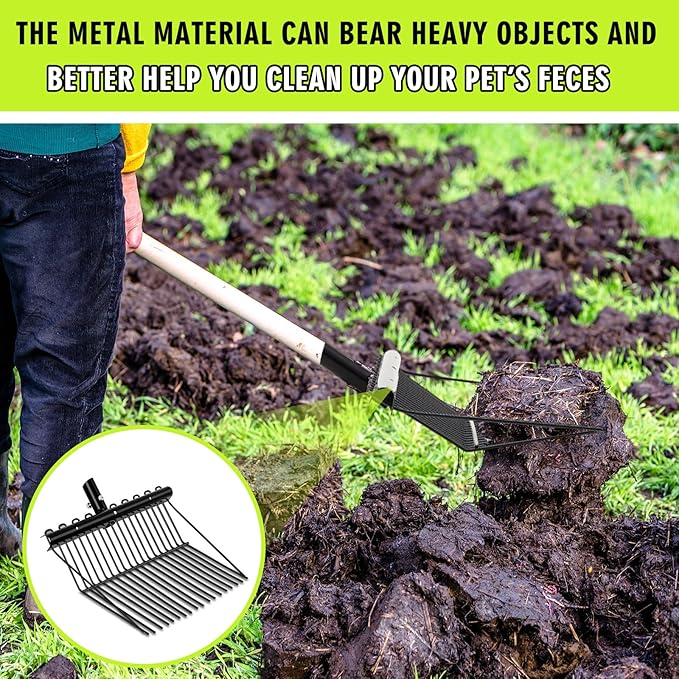 Tandefio 1 Pack Pitchfork Replacement Head Metal Horse Manure Rake Gardening Pitch Fork with Angled Tines for Horse Stall Poop Picking up(Black)