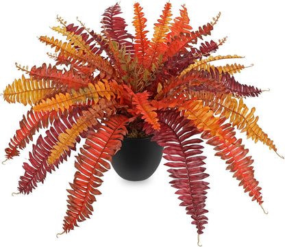 Hollyone Fake Boston Fern in Pot Fall Faux Fern Medium Potted Plant Medium Autumn Decor Plants Outdoor Indoor Autumn Boston Ferns Artificial Plants for Patio Garden Farmhouse Fall Decorations for Home