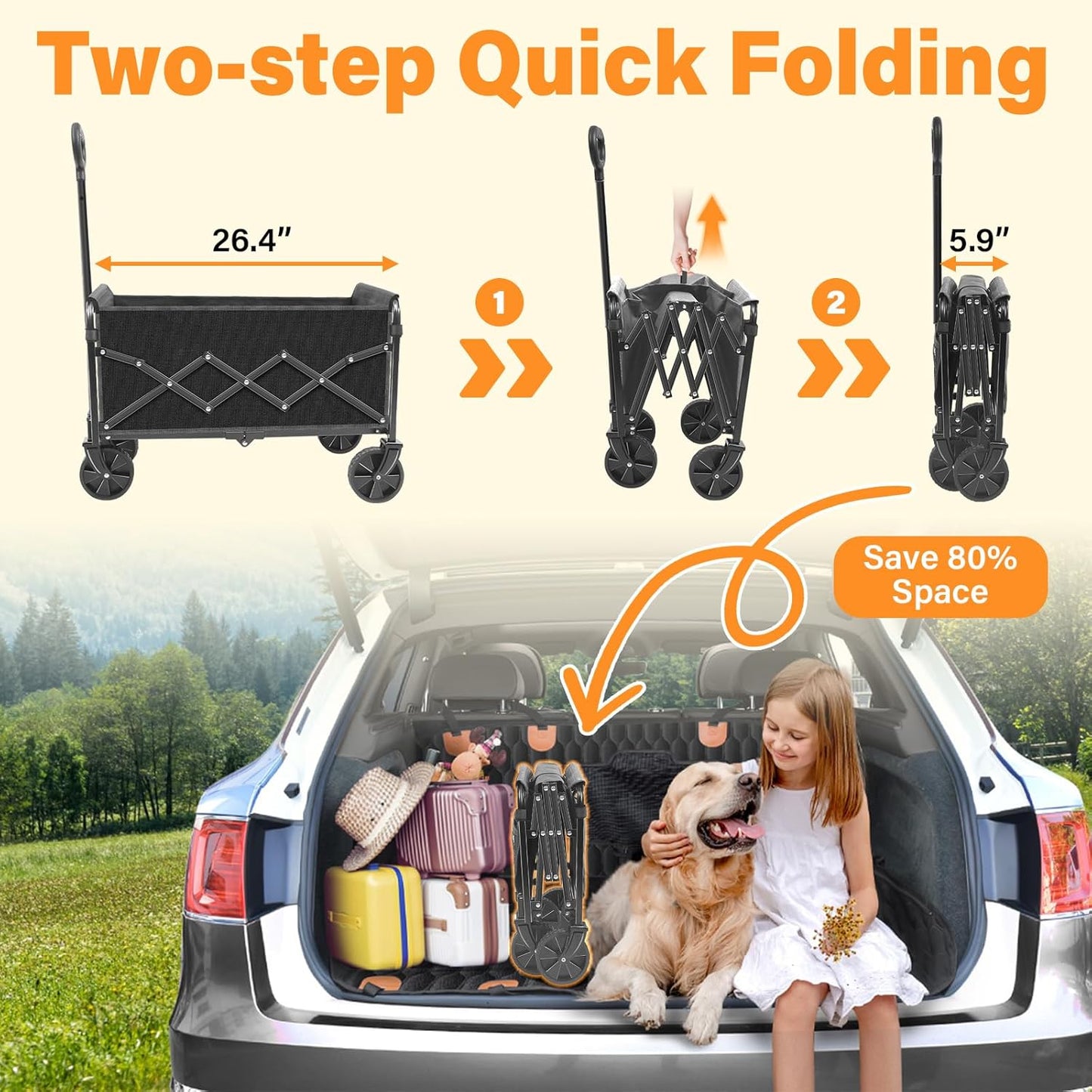 ARTIST'S DREAM Wagons carts Foldable Collapsible Wagon cart with Wheels|Folding Wagon for Groceries|360lbs.Utility Grocery Wagons for Camping,Sports,Park,Shopping,Travel,Black
