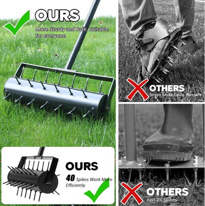 Rolling Lawn Aerator, 42 Spikes Pre-Assembled, Heavy Duty Grass Aerator Tool with Adjustable Handle, Push Grass Aerator for Lawn Care and Healthy Growth