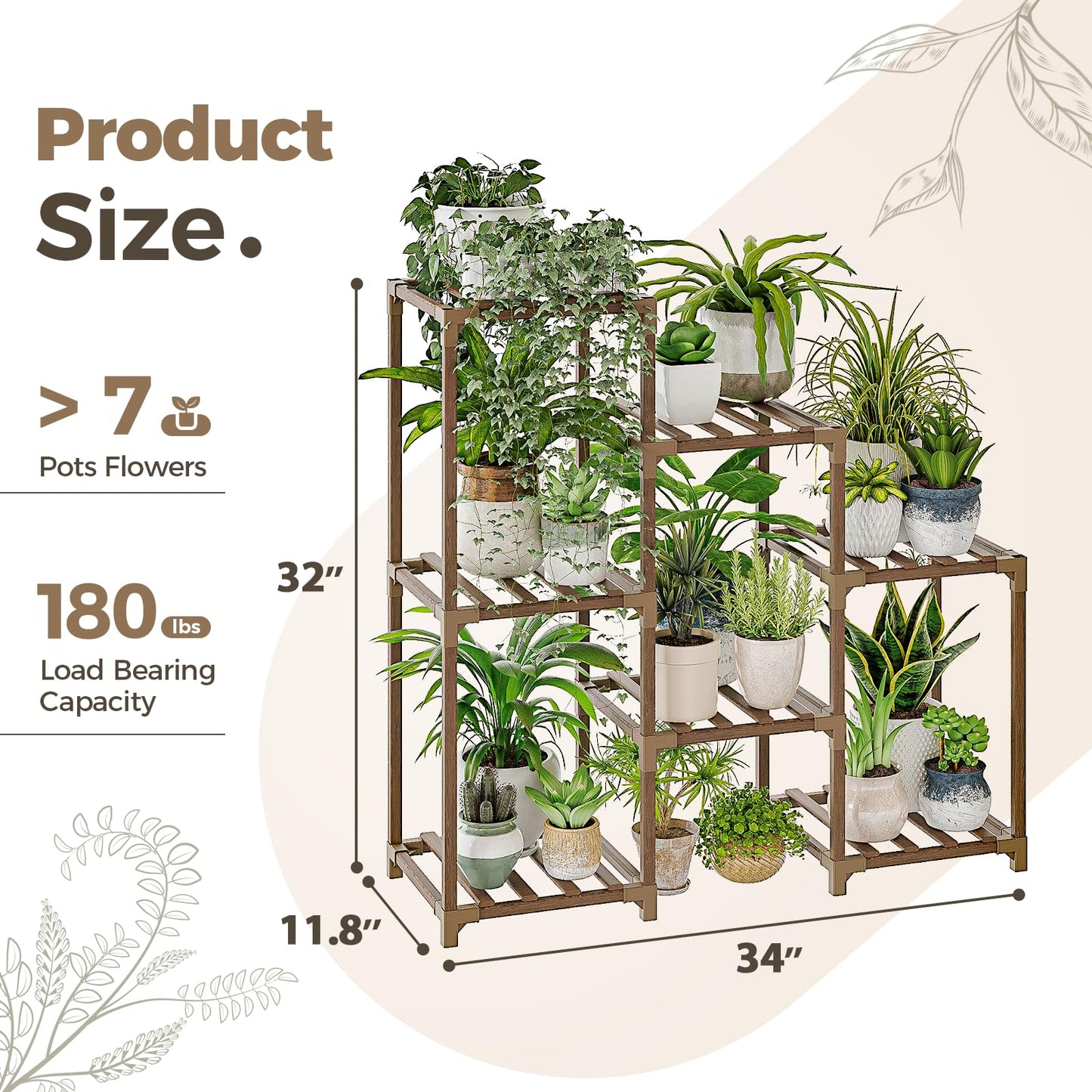 Bamworld Plant Stand Indoor Plant Shelf Outdoor Wood Plant Rack