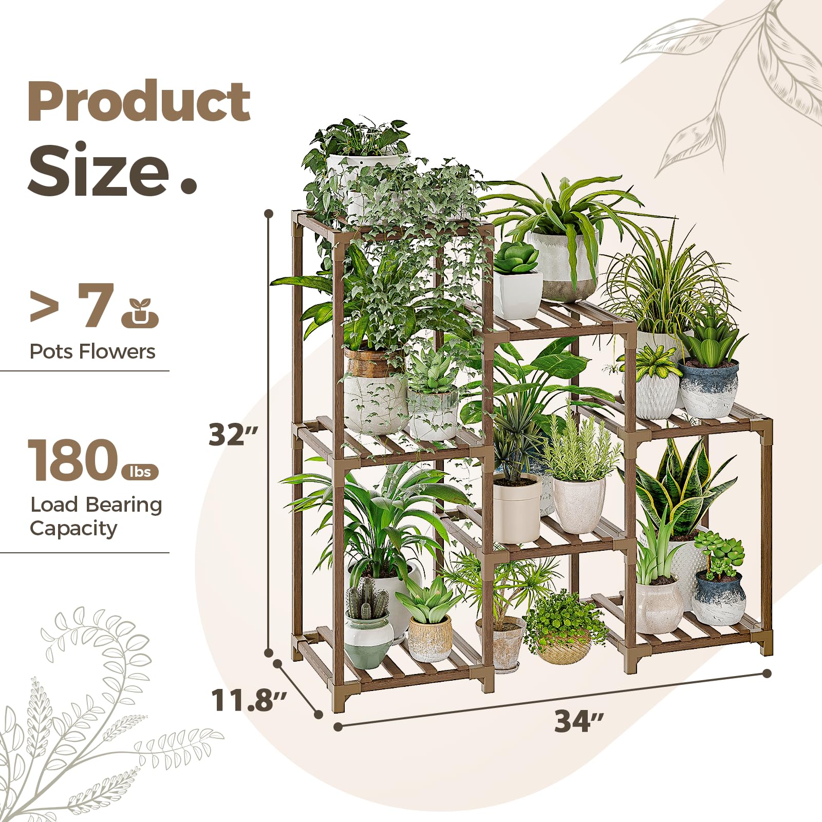 Bamworld Plant Stand Indoor Plant Shelf Outdoor Wood Plant Rack