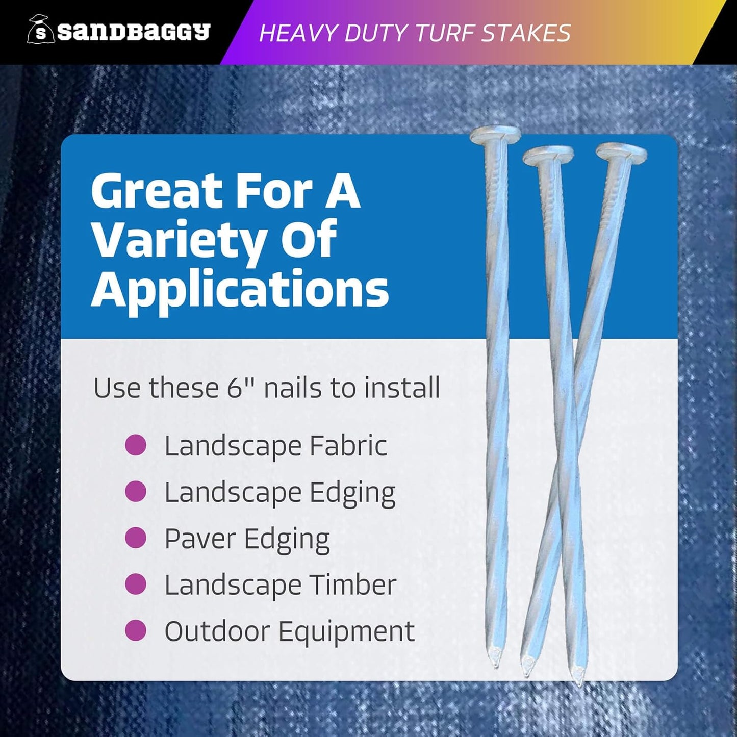 Sandbaggy 6" Heavy Duty Galvanized Artificial Turf Stakes - Spiral Landscape Nails - Ground Spikes/Pins for Synthetic Grass, Lawn, Edging, Weed Barrier Fabric, Garden (6 inch - Heavy Duty, 100, Count)