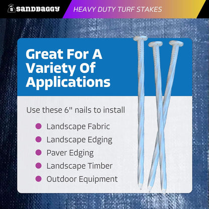 Sandbaggy 6" Heavy Duty Galvanized Artificial Turf Stakes - Spiral Landscape Nails - Ground Spikes/Pins - Synthetic Grass, Lawn, Edging, Weed Barrier Fabric, Garden (6 inch - Heavy Duty, 200, Count)
